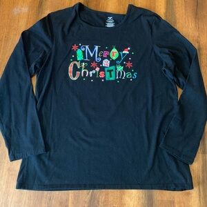 Festive Black Merry Christmas Women's Long Sleeve Tee XXL 20 100%cotton